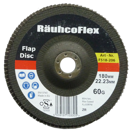 RauhcoFlex Flap Disc 180mm x 22.23mm Zirconium 80 Grit ( Pack of 10 )